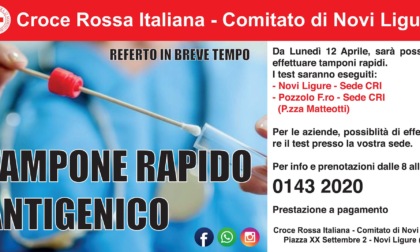 Croce Rossa: da lunedì 12 tamponi rapidi nelle sedi di Novi e Pozzolo