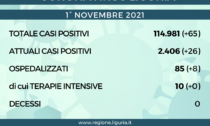 Coronavirus Liguria: 65 nuovi positivi, zero decessi