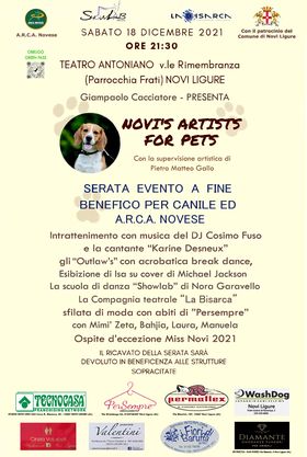 Novi Ligure, sabato 18 lo spettacolo "Novi's Artists for Pets" in favore del canile