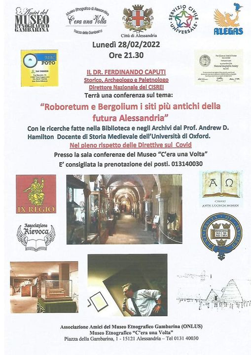 Alessandria, conferenza Lunedì 28 febbraio sui siti originari della città