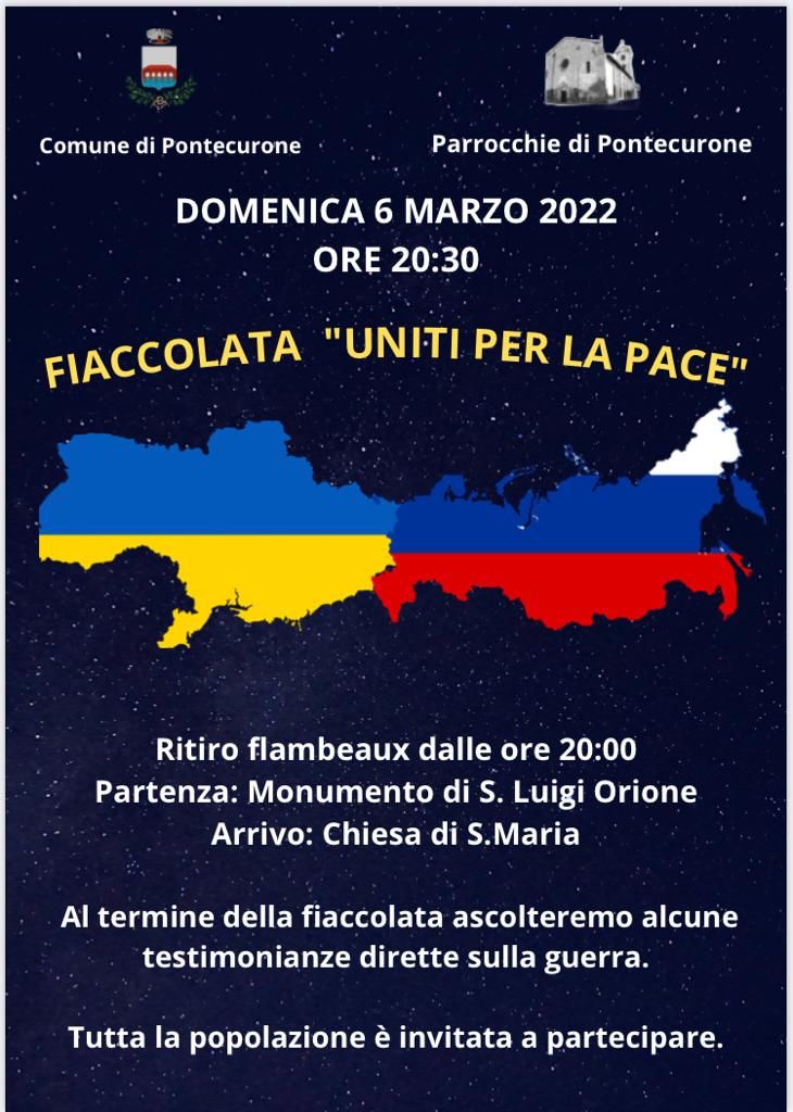 Pontecurone, domenica 6 marzo la popolazione è invitata alla fiaccolata per la pace