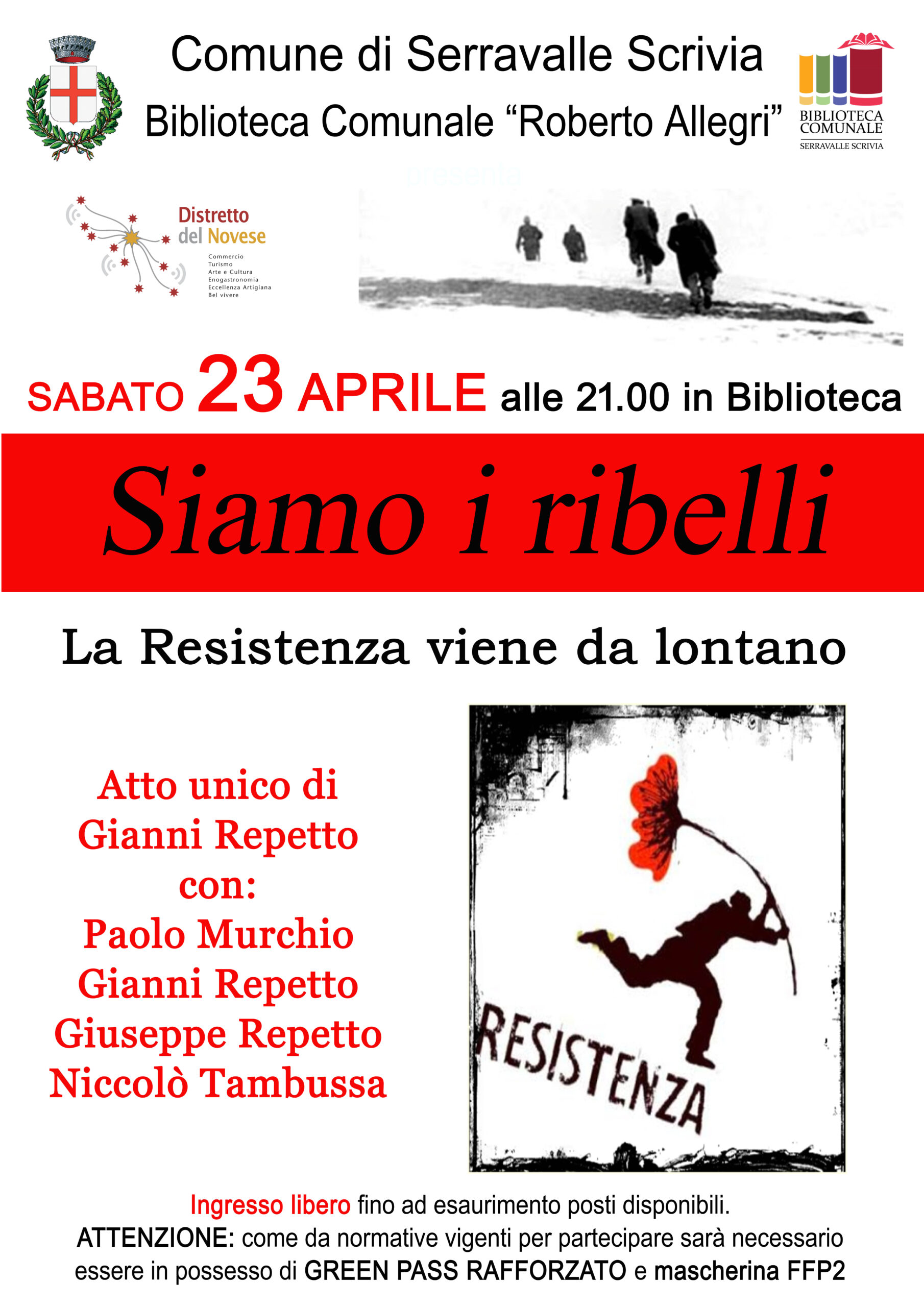 Serravalle Scrivia: in biblioteca “Siamo i ribelli. La Resistenza viene da lontano”, atto unico di Gianni Repetto