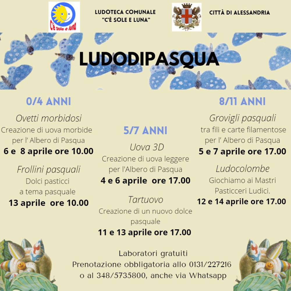 Alessandria: gli appuntamenti da non perdere in Ludoteca fino alle vacanze di Pasqua