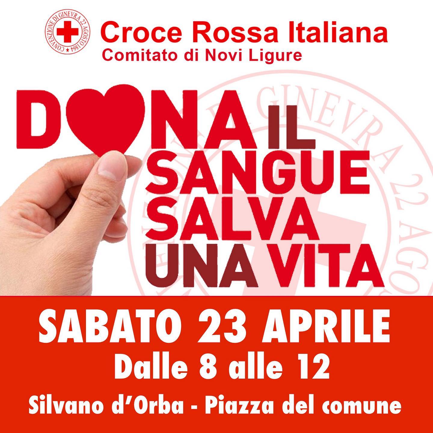 Silvano D'Orba, raccolta di sangue della Croce Rossa sabato 23 aprile
