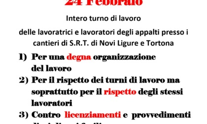 Novi Ligure e Tortona, sciopero venerdì 24 febbraio nei cantieri delle discariche di S.R.T.