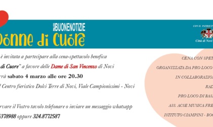 "Donne di Cuore": sabato 4 marzo a Novi Ligure cena con spettacolo a favore delle Dame di San Vincenzo