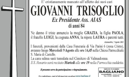 Alessandria, è mancato Giovanni Trisoglio, ex presidente dell’AIAS